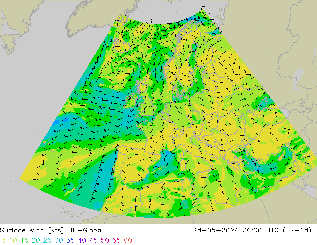 Wind 10 m UK-Global di 28.05.2024 06 UTC
