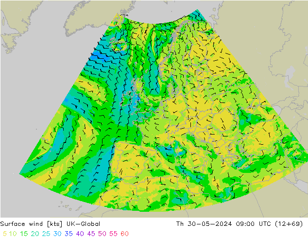 Vent 10 m UK-Global jeu 30.05.2024 09 UTC