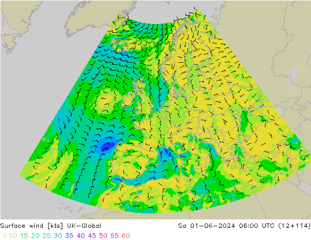 Surface wind UK-Global Sa 01.06.2024 06 UTC