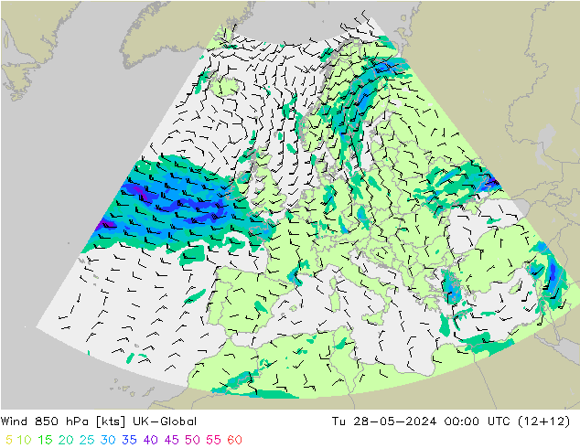 Wind 850 hPa UK-Global Di 28.05.2024 00 UTC