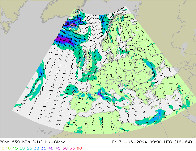 Wind 850 hPa UK-Global Fr 31.05.2024 00 UTC
