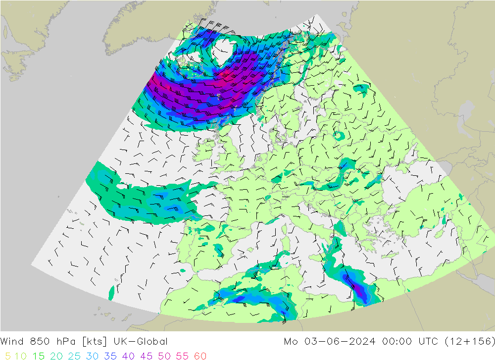 Vent 850 hPa UK-Global lun 03.06.2024 00 UTC