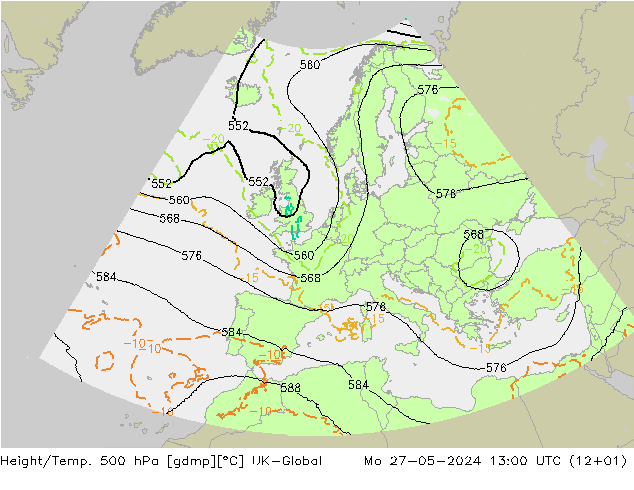 Yükseklik/Sıc. 500 hPa UK-Global Pzt 27.05.2024 13 UTC