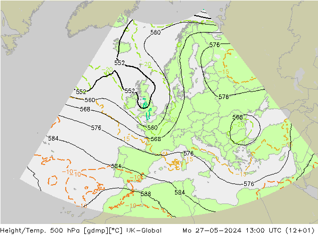 Height/Temp. 500 hPa UK-Global 星期一 27.05.2024 13 UTC