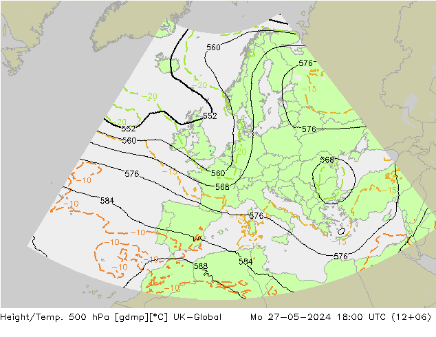 Height/Temp. 500 hPa UK-Global Mo 27.05.2024 18 UTC