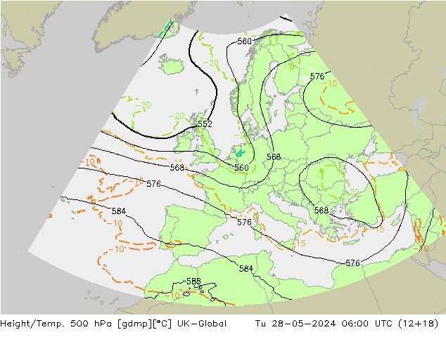 Height/Temp. 500 hPa UK-Global wto. 28.05.2024 06 UTC