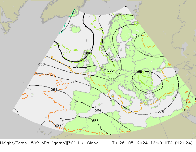 Height/Temp. 500 hPa UK-Global Tu 28.05.2024 12 UTC