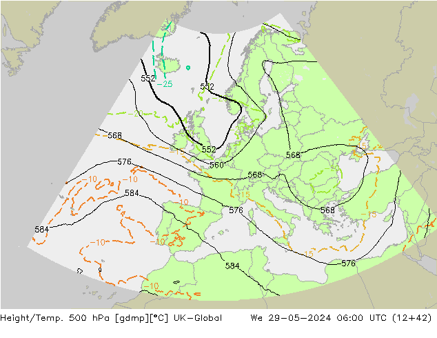 Height/Temp. 500 hPa UK-Global Mi 29.05.2024 06 UTC