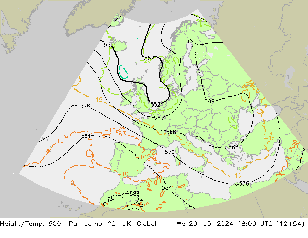 Hoogte/Temp. 500 hPa UK-Global wo 29.05.2024 18 UTC