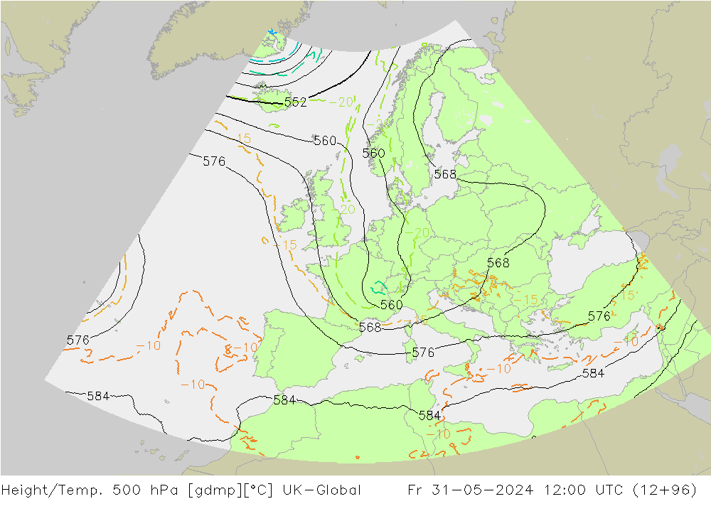 Height/Temp. 500 hPa UK-Global Sex 31.05.2024 12 UTC