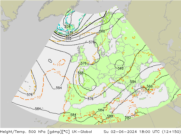 Height/Temp. 500 hPa UK-Global Ne 02.06.2024 18 UTC