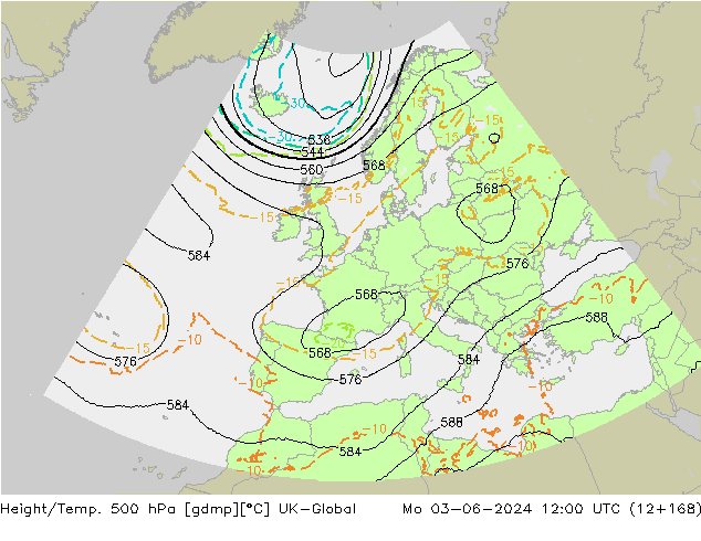 Geop./Temp. 500 hPa UK-Global lun 03.06.2024 12 UTC