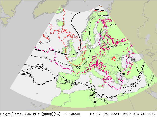 Height/Temp. 700 hPa UK-Global pon. 27.05.2024 15 UTC