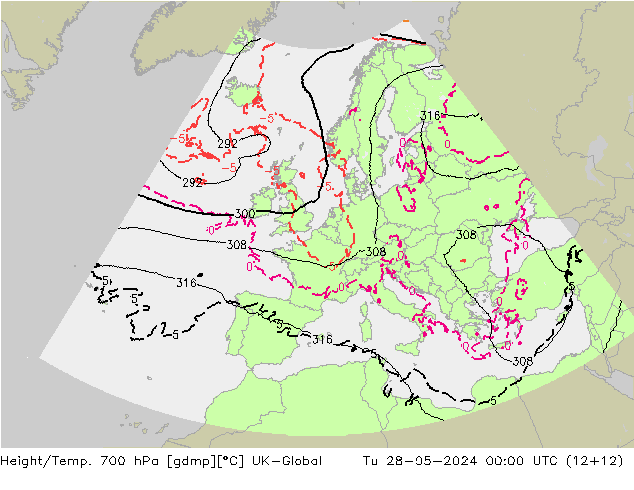 Height/Temp. 700 hPa UK-Global Tu 28.05.2024 00 UTC