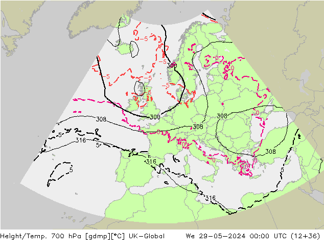 Height/Temp. 700 hPa UK-Global St 29.05.2024 00 UTC