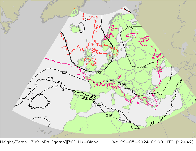 Height/Temp. 700 hPa UK-Global We 29.05.2024 06 UTC