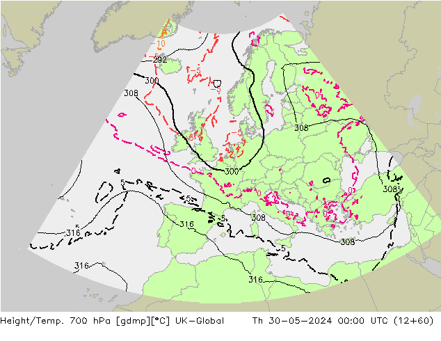 Height/Temp. 700 hPa UK-Global  30.05.2024 00 UTC