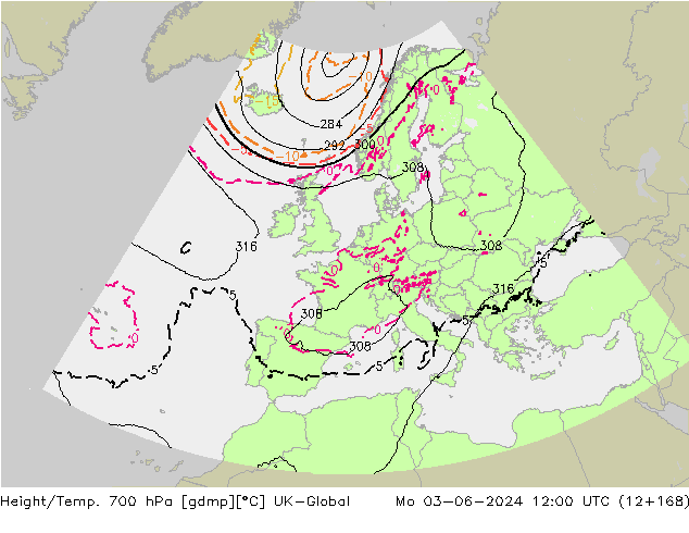 Hoogte/Temp. 700 hPa UK-Global ma 03.06.2024 12 UTC