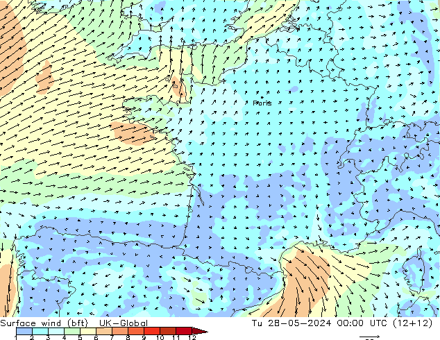 Bodenwind (bft) UK-Global Di 28.05.2024 00 UTC