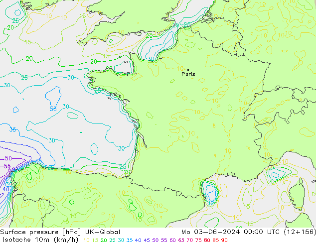 Isotachen (km/h) UK-Global ma 03.06.2024 00 UTC