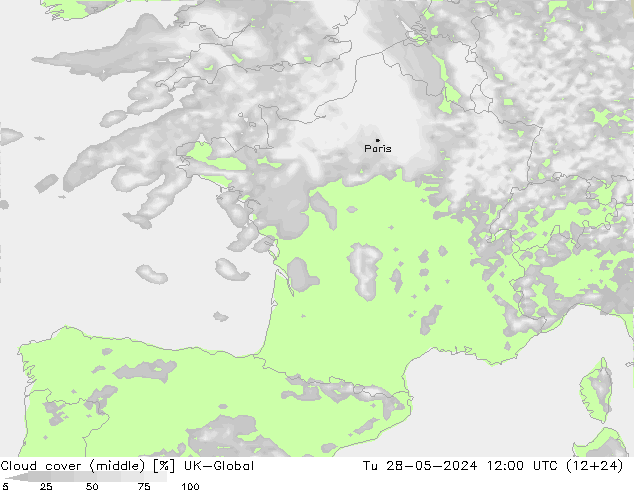 Cloud cover (middle) UK-Global Tu 28.05.2024 12 UTC