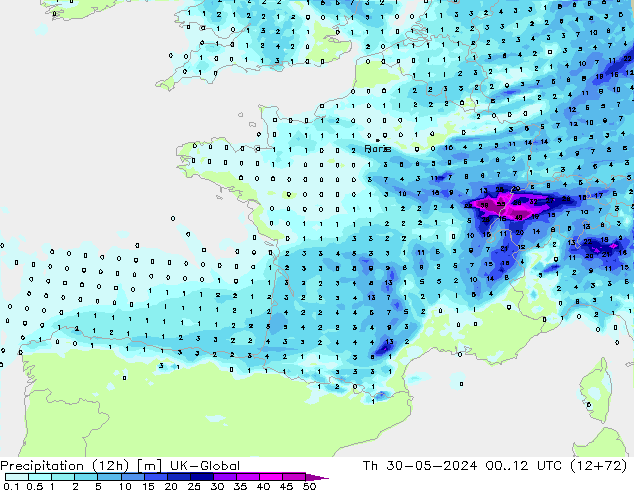 Precipitação (12h) UK-Global Qui 30.05.2024 12 UTC