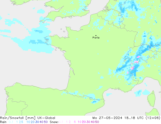 Rain/Snowfall UK-Global pon. 27.05.2024 18 UTC