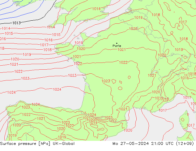 Pressione al suolo UK-Global lun 27.05.2024 21 UTC