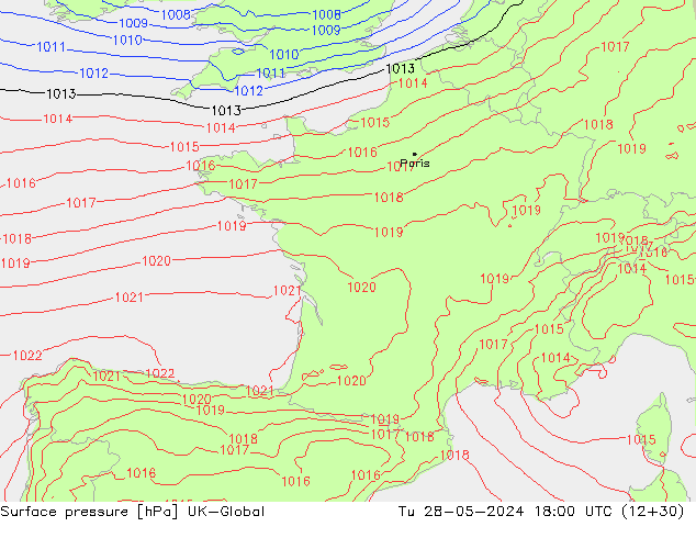 Surface pressure UK-Global Tu 28.05.2024 18 UTC