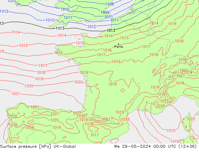 Surface pressure UK-Global We 29.05.2024 00 UTC