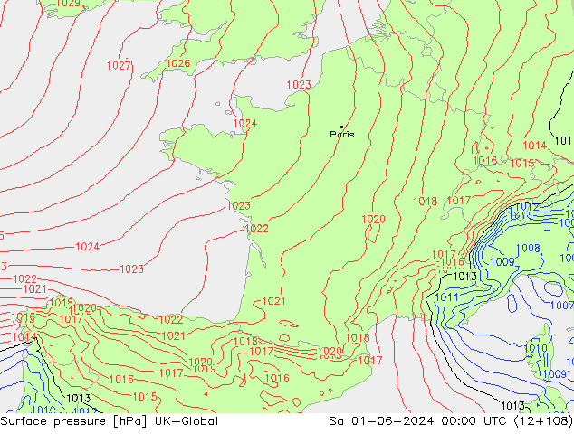 pression de l'air UK-Global sam 01.06.2024 00 UTC