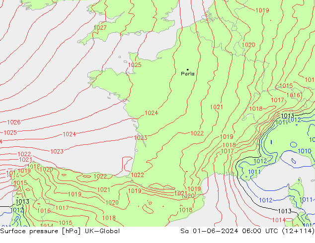 Atmosférický tlak UK-Global So 01.06.2024 06 UTC