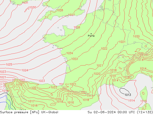 Surface pressure UK-Global Su 02.06.2024 00 UTC