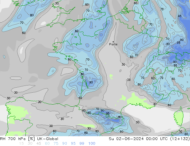 RH 700 hPa UK-Global dom 02.06.2024 00 UTC