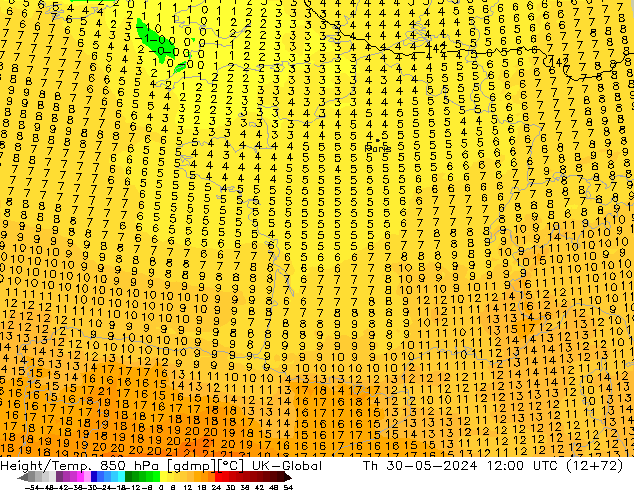 Height/Temp. 850 hPa UK-Global Do 30.05.2024 12 UTC