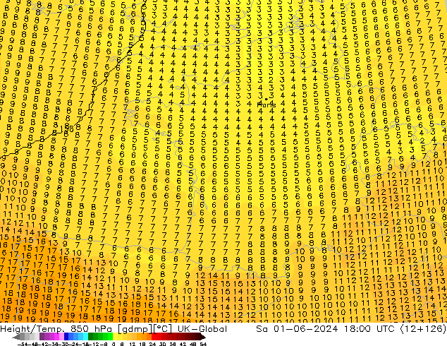 Yükseklik/Sıc. 850 hPa UK-Global Cts 01.06.2024 18 UTC