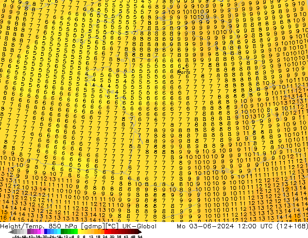 Height/Temp. 850 hPa UK-Global  03.06.2024 12 UTC