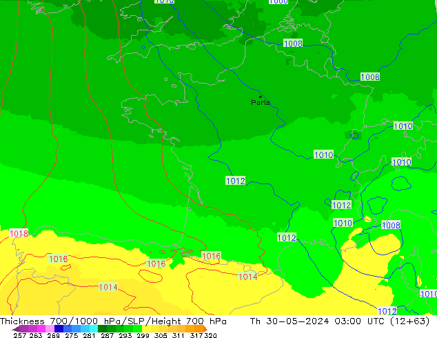 Dikte700-1000 hPa UK-Global do 30.05.2024 03 UTC