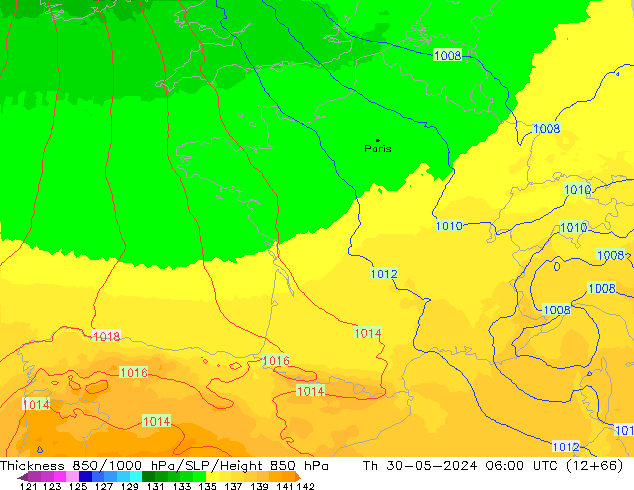 Thck 850-1000 hPa UK-Global Qui 30.05.2024 06 UTC