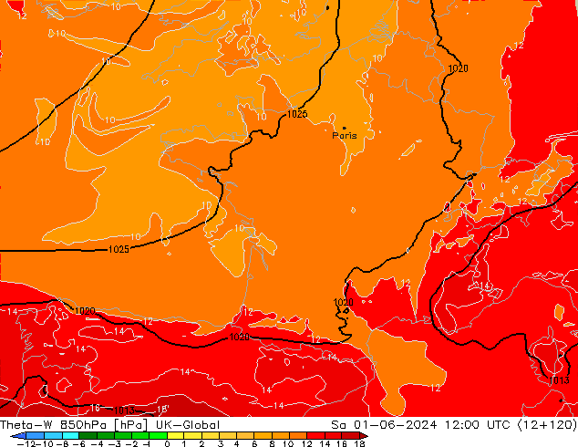 Theta-W 850hPa UK-Global sam 01.06.2024 12 UTC