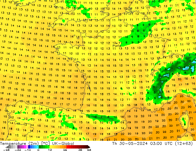 Temperature (2m) UK-Global Th 30.05.2024 03 UTC