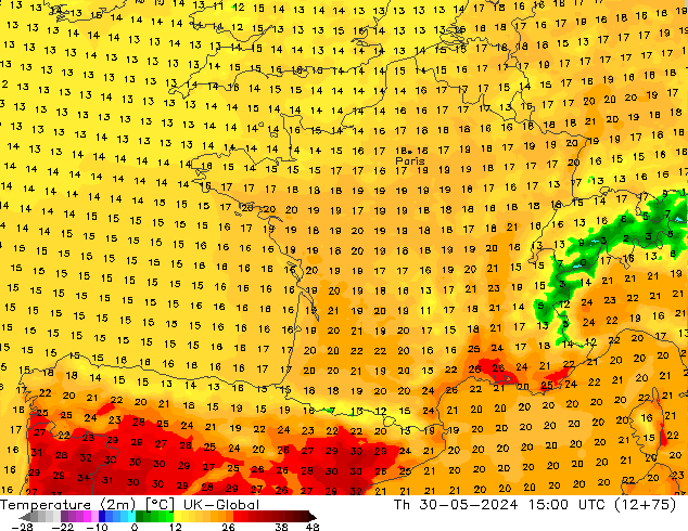 Temperatura (2m) UK-Global gio 30.05.2024 15 UTC