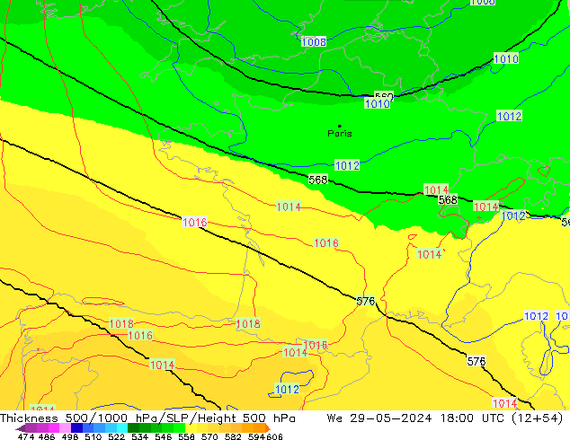 Thck 500-1000hPa UK-Global mer 29.05.2024 18 UTC