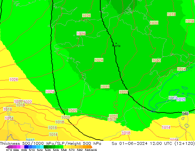 Thck 500-1000hPa UK-Global sam 01.06.2024 12 UTC
