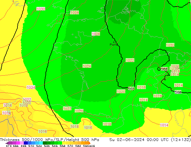 500-1000 hPa Kalınlığı UK-Global Paz 02.06.2024 00 UTC
