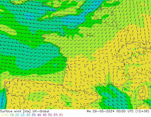 wiatr 10 m UK-Global śro. 29.05.2024 00 UTC