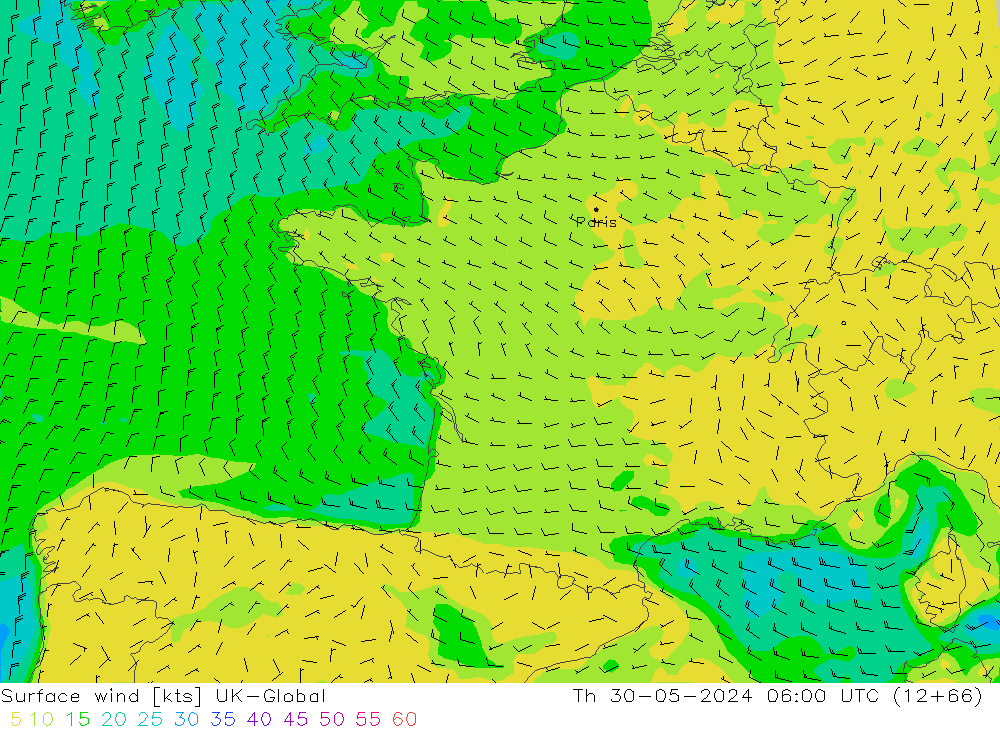 Vent 10 m UK-Global jeu 30.05.2024 06 UTC