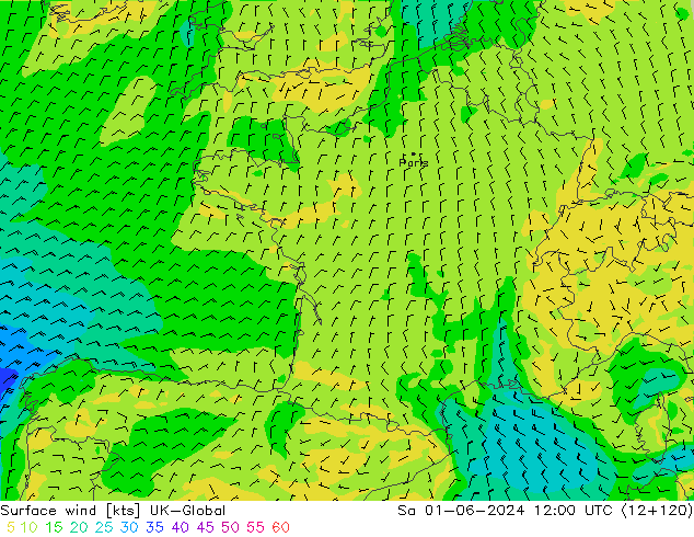 Surface wind UK-Global So 01.06.2024 12 UTC