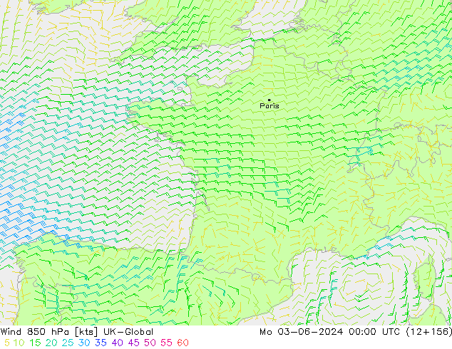 Vent 850 hPa UK-Global lun 03.06.2024 00 UTC