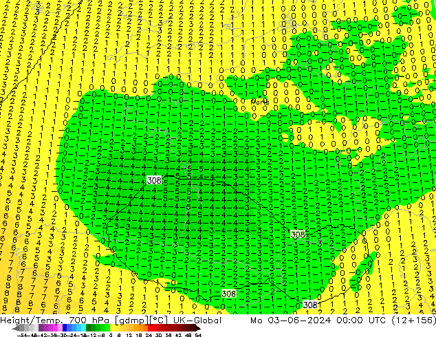 Géop./Temp. 700 hPa UK-Global lun 03.06.2024 00 UTC